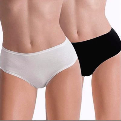 6 slip Midi da donna COTONELLA 3940 cotone elasticizzato vita alta bianco nero