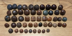 Bundle Lot of 52 Vintage Leather Buttons - most leather & few metal shanks - Picture 1 of 5