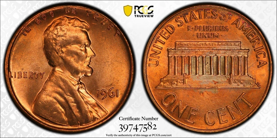 Centavo conmemorativo Lincoln 1961 - graduación profesional MS65RD con Goldshield Foto 1 de 1