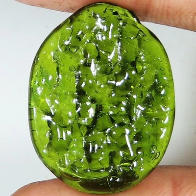 23.60 CT Lab Created Green Moldavite Cabochon Polished Gemstone 12x28x4 mm GT182 - Image 1 of 4