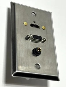 Single Gang HDMI, HD15 VGA, 3.5mm Wall Plate Outlet - Afbeelding 1 van 6