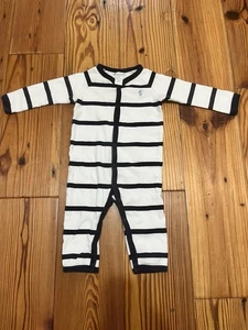 Ralph Lauren Pagliaccetto Lungo a Righe Blu Pony, 9 Mesi Bambino Ragazzo - Foto 1 di 5