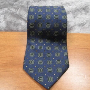 Oxxford Clothes Tie Mens Navy Blue Green Geometric Handmade in USA Necktie Silk - Picture 1 of 8
