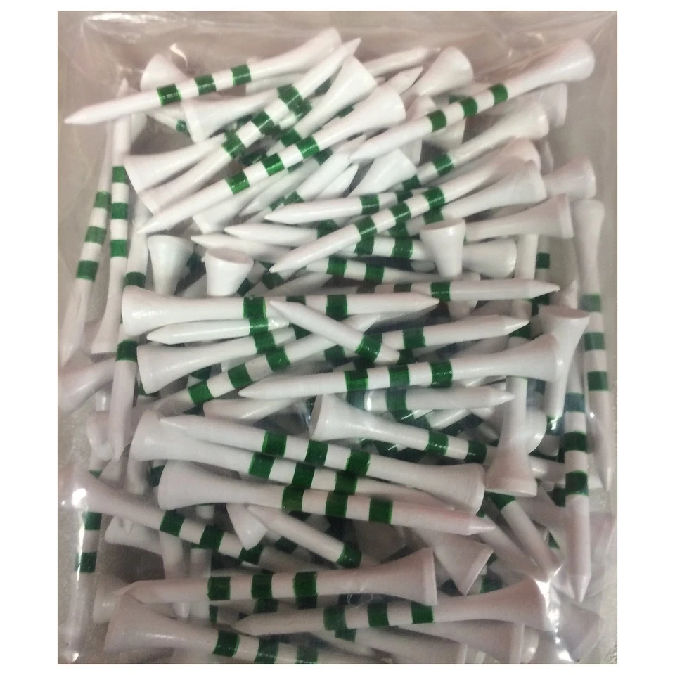100 X 3 1/4" Wooden Golf Tees With Height Indication Stripes - White/green