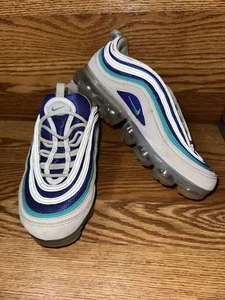 Nike Air VaporMax 97 GS Sneaker in White Indigo Hyper Jade Youth Sz 7 - Picture 1 of 8