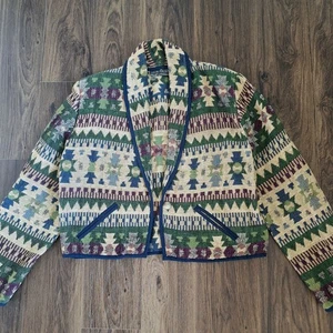 💙 New Identity Aztec Artsy Knit Cotton Blazer Jacket Size M/L Outdoors Nature F - Picture 1 of 10