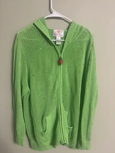 Quacker Factory Size 2X  Women’s Open Weave Sweater Mesh Cardigan Strawberry Zip - Picture 1 of 8