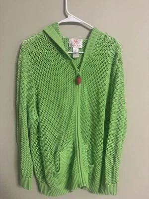 Quacker Factory Size 2X  Women’s Open Weave Sweater Mesh Cardigan Strawberry Zip - Image 1 of 4