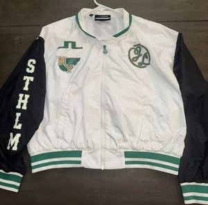 J. LINDBERG Audrey Bomber Jacket Size Large  Cropped NWOT White Black Green - Picture 1 of 9