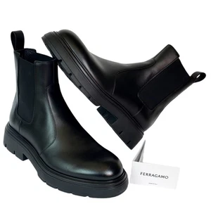 FERRAGAMO Doran 9 M Para hombres Pull-On Cuero Negro Formal Chelsea Botas Vestido - Imagen 1 de 5