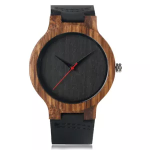 Wooden Wrist Watch Genuine Leather Bracelet Band Quartz Men Women Xmas Gift - Picture 1 of 12