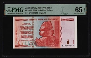 20 Trillion Dollars Zimbabwe 100 % PMG Certified Authentic Gem Uncirculated 2008 - Picture 1 of 4