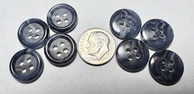 Grey Blue Swirl Buttons, 4 Hole Buffalo Horn Buttons, Aprox. 4 Gross, Italy NOS - Image 1 of 4