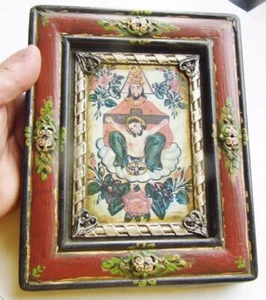 God The Father Mercy Seat Gnadenstuhl Sandl Old Hand Painted Icon Carved Frame - Picture 1 of 13