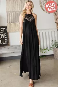 Extra Long Black Plus Size Crochet Top Maxi Dress - Picture 1 of 2