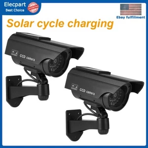 2 PC Solar Power Dummy Fake Security CCTV Camera Outdoor LED Light Surveillance - Picture 1 of 13