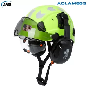 CE Safety Helmet W/ Double Goggles Earmuffs Industrial Work Cap Head Protection - Picture 1 of 10