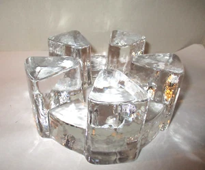 Votive Candle Holder 5" Dia Round Thick Heavy Clear Luster Glass Cog Gear Shaped - Picture 1 of 10