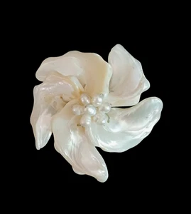 Natürliche Perle und Perlmutt große Blume konvertierbare Brosche Anhänger 2,5"  - Bild 1 von 5