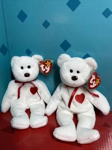 (2) Rare* Vintage White VALENTINO Bear TY Original Beanie Baby 1993 - Picture 1 of 14