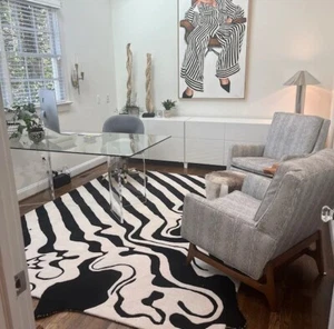 Melting Black-Beige Irregular Shape Modern, Hand-Tufted 100% Wool Soft Area Rug - Picture 1 of 5