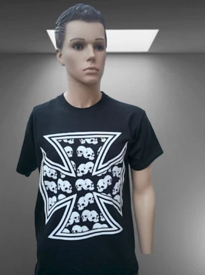 T-shirt manche courte 100% coton coupe homme , Croix de malte Biker/ghost  📌5a. - Photo 1/2