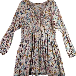 Lela Sky Women's L Floral Long Sleeve Dress Tunic - Picture 1 of 20