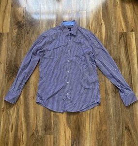 Mens Hugo Boss Jaron Slim Fit Purple Striped Shirt Pure Cotton Size Large VGC - Picture 1 of 8