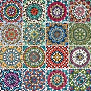 16 Pcs Mandala Style Decorative Tile Stickers 6x6 Vinyl Peel and Stick Backplash - Picture 1 of 8