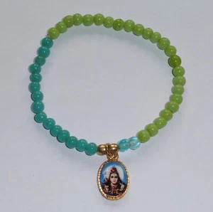 Glass and Brass Bead Bracelet with Hindu God Shiva and Durga Picture Charm - Picture 1 of 18