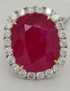 11.80 Ct Cushion Cut Natural Red Ruby Diamond Engagement Ring 14K White Gold - Picture 1 of 10