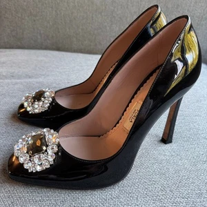 FURLA Embelished Minnie Décolleté Patent Pump Shoes Black Classic 38 US 7.5/8 - Picture 1 of 13