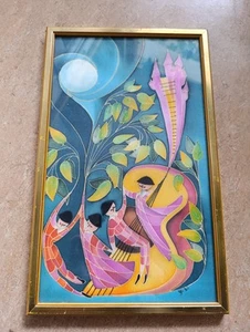 Gemälde Malerei Seidenmalerei Surreal Musik Gitarre Schloss Botanik Blätter  - Bild 1 von 13