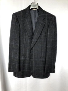 Hermes Blazer Cashmere Mohair Jacket Blue Check Pattern Men's size 48 - Picture 1 of 24