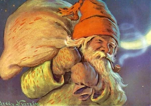 Vintage Postcard, Jenny Nystrom, Santa Claus With Bag Of Christmas Gifts, unused - Picture 1 of 2