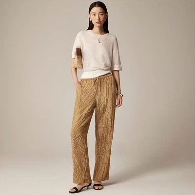 J.CREW NOVA COM ETIQUETAS US$ 148 Nova Calça Soleil Mescla de Viscose Enrugada Mel Marrom Tamanho Pequeno - Imagem 1 de 4