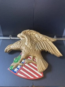 Vintage 13” Cast Metal Patriotic Eagle Shield Wall Hanging Plaque American USA - Picture 1 of 9