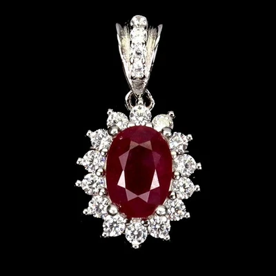 925 Sterling Silver Pendant Oval Ruby 7x5mm Natural Gemstone Jewelry - Image 1 of 4
