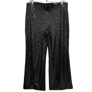 Chico's Juliet Wide Leg Sequin Front Pant Size 1P US 8 Petite Black Slimming NEW - Picture 1 of 10
