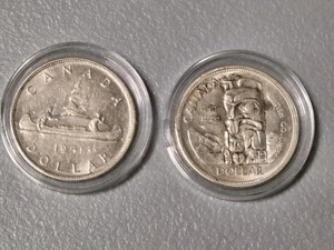 1951 Kanada Silber Dollar 1 Dollar & 1958 Lot von zwei - Bild 1 von 2