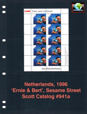 Valor Scott de $8,00 - 1996 PAÍSES BAJOS Plaza Sésamo s/s Ernie Bert CV MNH NH UMM Foto 1 de 4