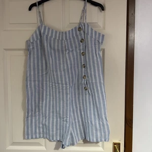 Primark Ladies Size 14 Blue And White Striped Play suit With Button Details - Picture 1 of 3