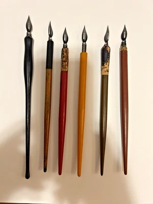 Винтажная деревянная каллиграфическая перьевая ручка смешанный лот из 6 как есть - Изображение 1 из 4