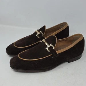 Salvatore Ferragamo Dark Brown Suede Loafers Size 7EE - Picture 1 of 7