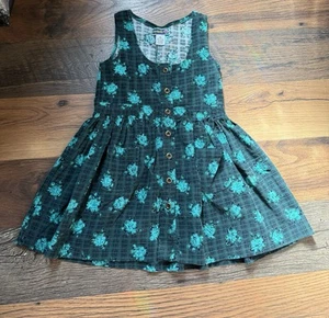 Vtg Y2K Jordache 6x Velvet Corduroy Teal Turquoise Floral Dress Pleated Plaid - Picture 1 of 4