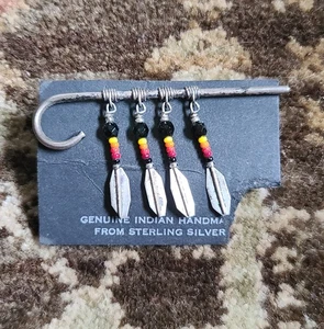 VTG Sterling Silver Native American Hat Stick Pin Beaded Staff Feathers - Picture 1 of 17