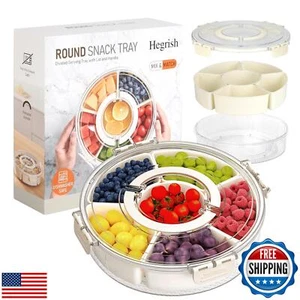 Divided Rotating Serving Tray with Lid and Handle,Portable Snackle Box Contai - Picture 1 of 5