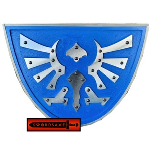 Legend of Zelda Hylian Crest Targa da Parete in Legno Acciaio Placcato Decorazione Link Blu - Foto 1 di 5