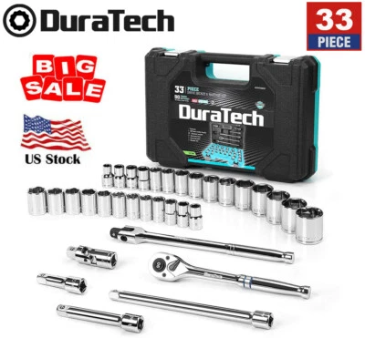DURATECH 33 PC 1/2 '' Socket Set Standard (SAE) and Metric Mechanic Tool Set NEW - Image 1 of 4