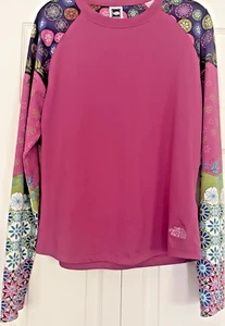 🌸 THE NORTH FACE WOMEN’S VAPOR WICK TOP SIZE L – FLORAL PINK PLUM BLUE – ACTIVE - Picture 1 of 9